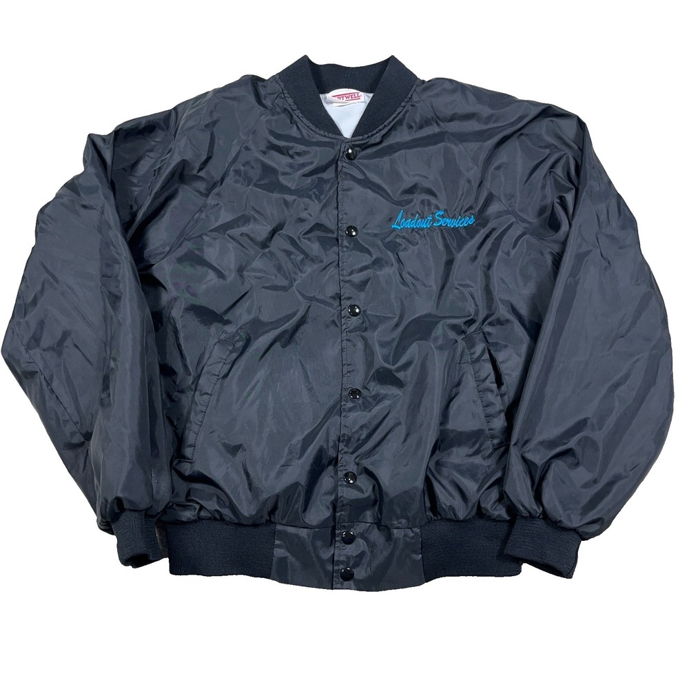 Vintage Satin‎ Jacket Men Large Black Bomber Made In USA 80s 90s Lined Hartwell
